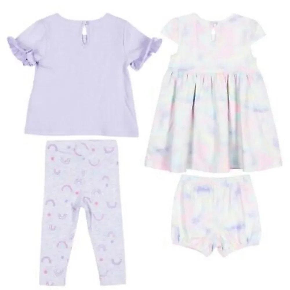 Pekkle Infant 8- piece clothing purple rainbow and pink toucan set 12 month